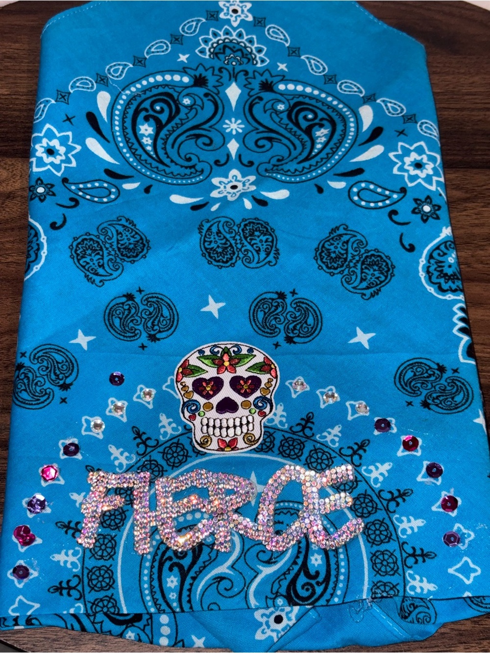 Blue Skull Bandana Top with Embellished 'FIERCE' custom made by me any color
